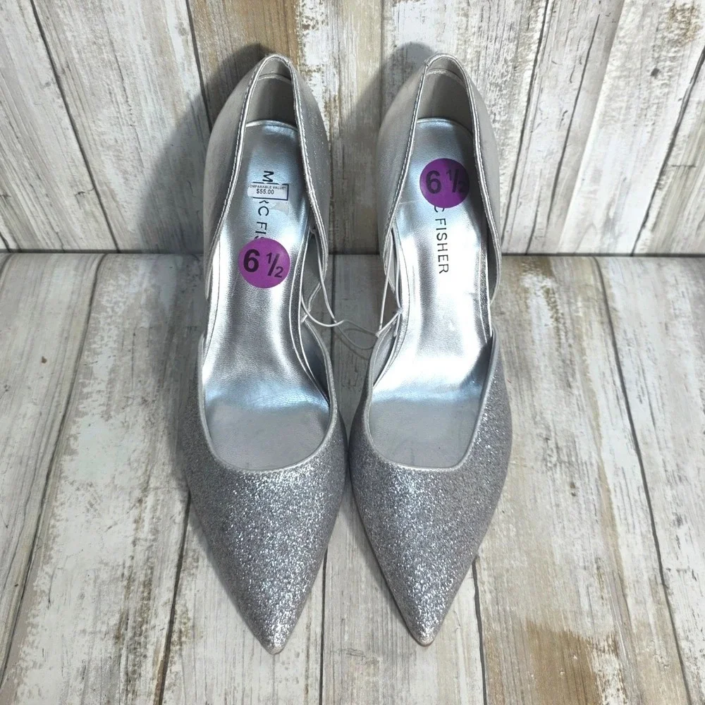 Marc Fisher Womens Silver Glitter Pointed Toe D'Orsay Stiletto Pumps Size 6.5M